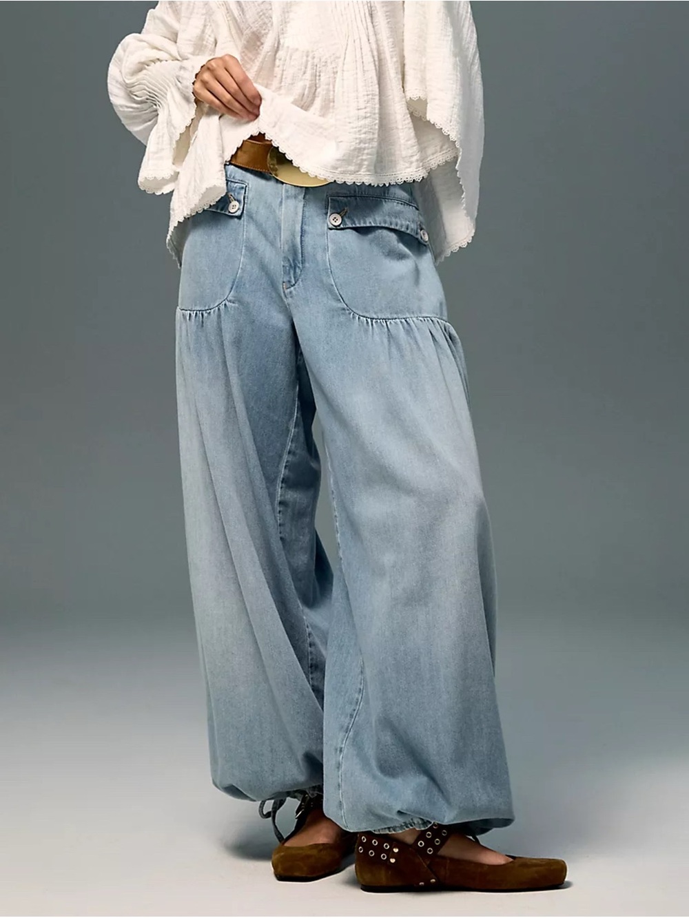 Free People We The Free Lotus Balloon Jeans Light Blue 25